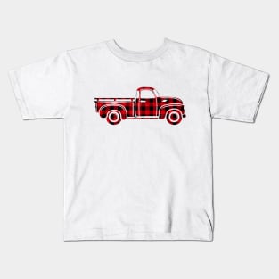 Christmas Buffalo Plaid Distressed Vintage Truck Kids T-Shirt